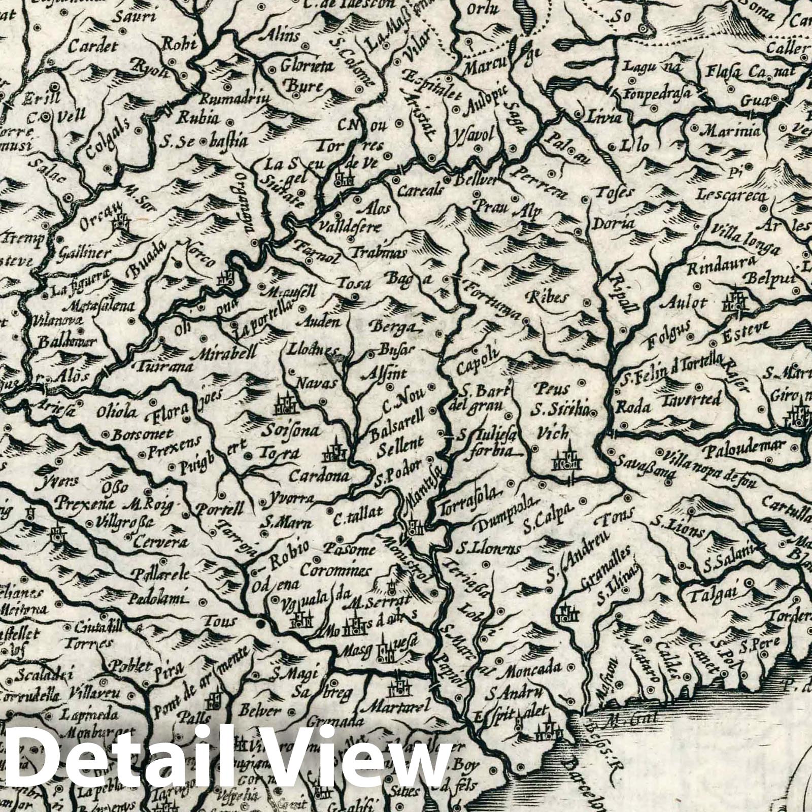 Catalonia - River Map, 1636 - Historical Map Print