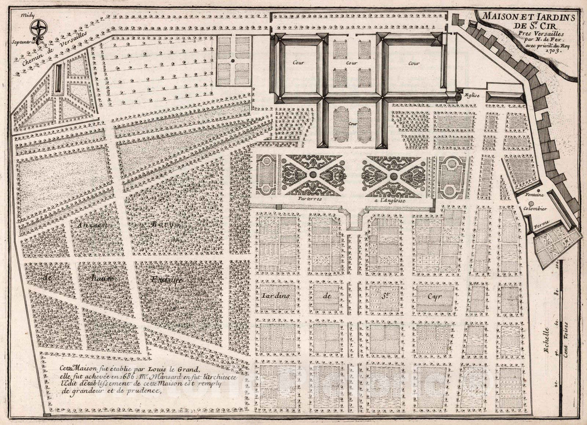 Historic Map : World Atlas Map, View: Maison et Jardins de St. Cir. 1703 - Vintage Wall Art
