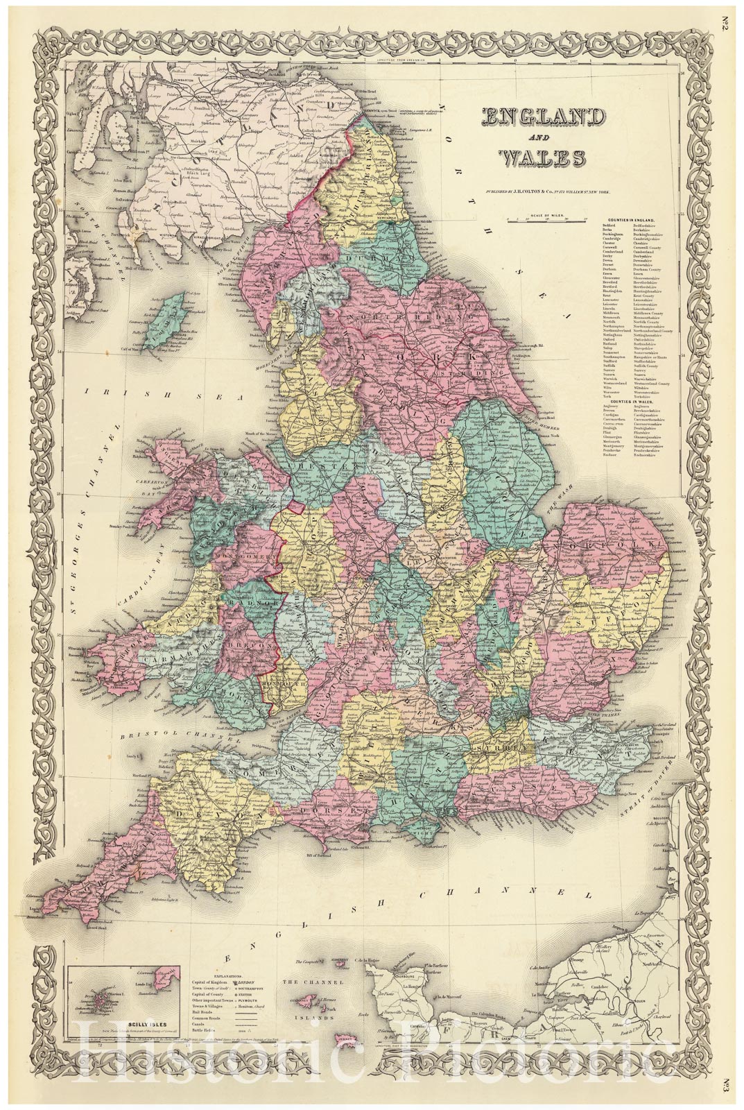 Historic Map - World Atlas Map, England and Wales. 1856 - Vintage Wall Art