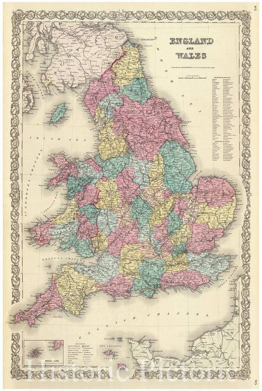 Historic Map - World Atlas Map, England and Wales. 1856 - Vintage Wall Art