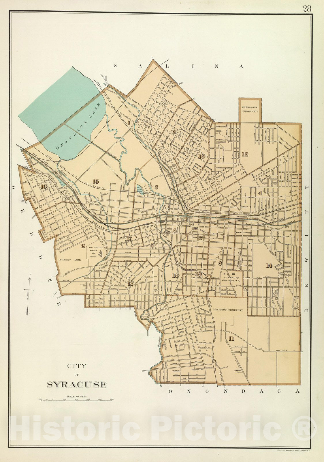 Syracuse, New York - Railroad Map, 1895 - Historical Map Print