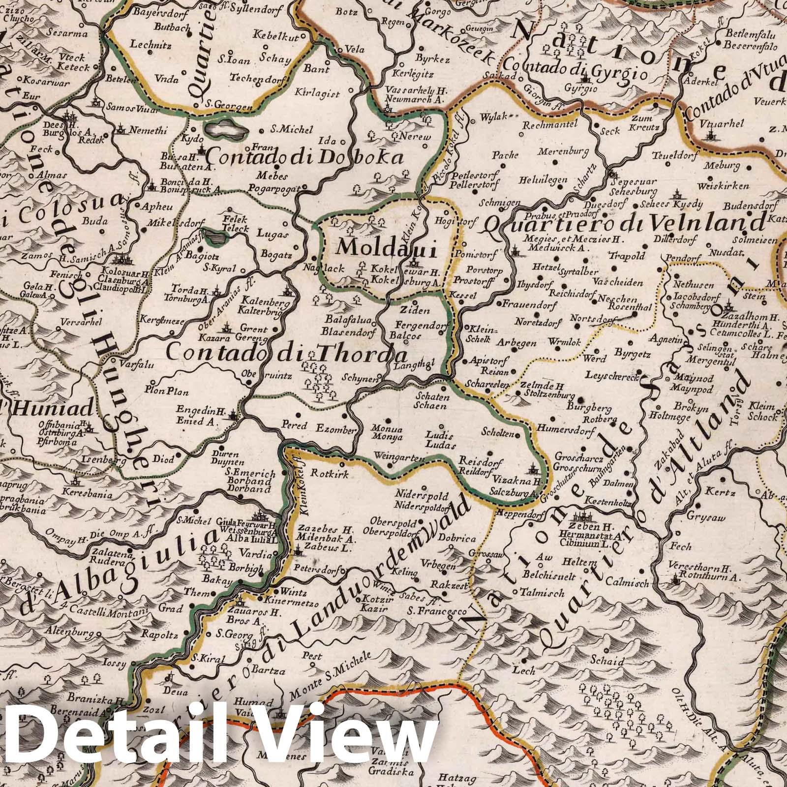 Transylvania - River Map, 1686 - Historical Map Print