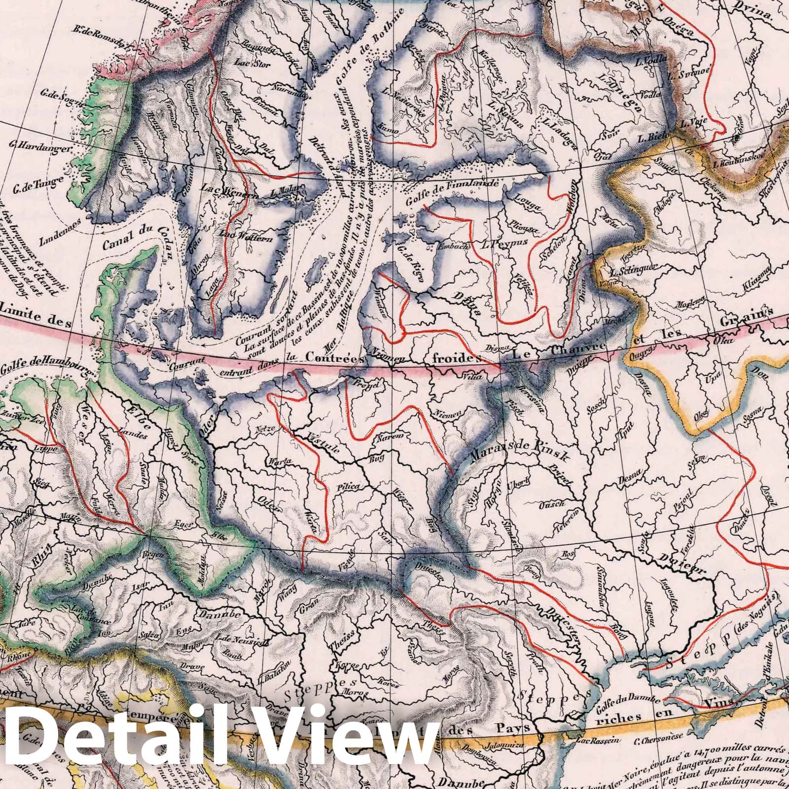 Europe - Hydrographic and Orographic System, 1832 - Historical Map Print