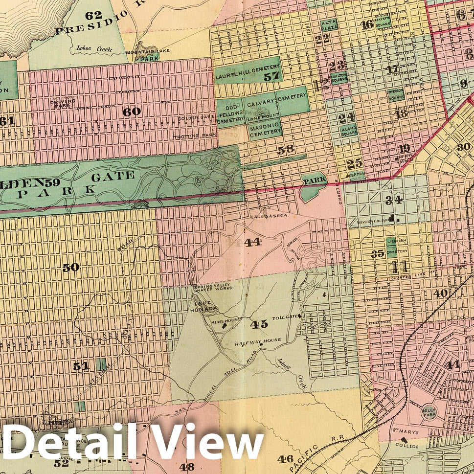 San Francisco, California 1876 Historical City Plan Map