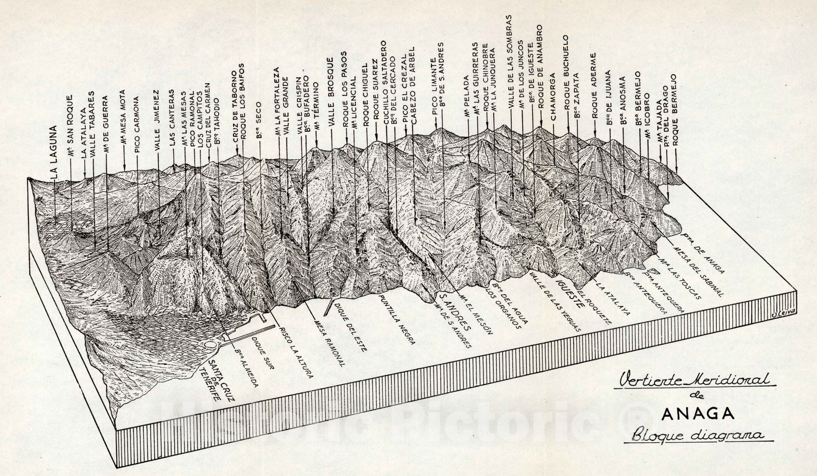 Historic Map : Tenerife (Canary Islands) Geography Book, Vertiente Meridional de Anaga. 1953 , Vintage Wall Art
