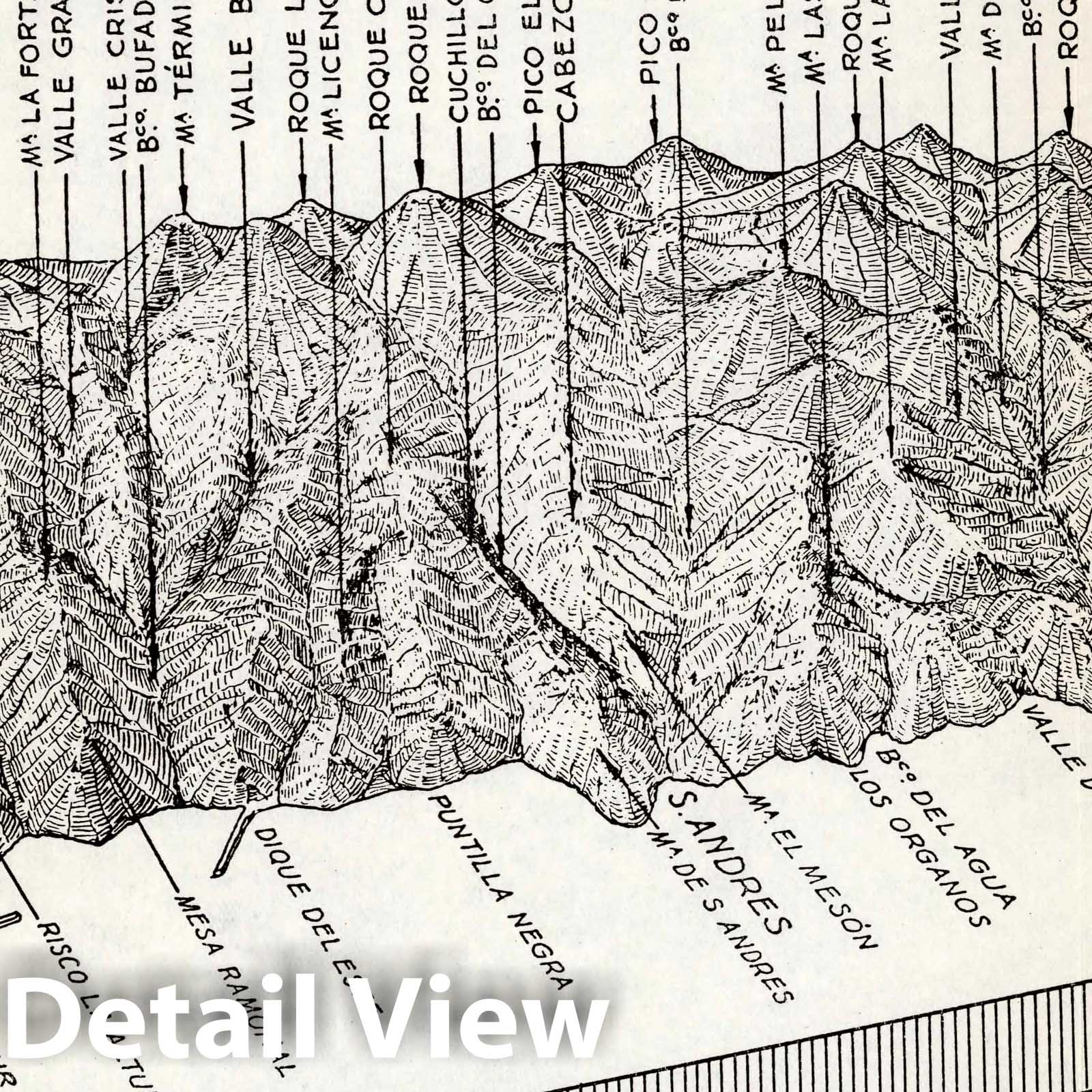 Southern Slope of Anaga - Physical Map, 1953 - Tenerife Historical Map Print