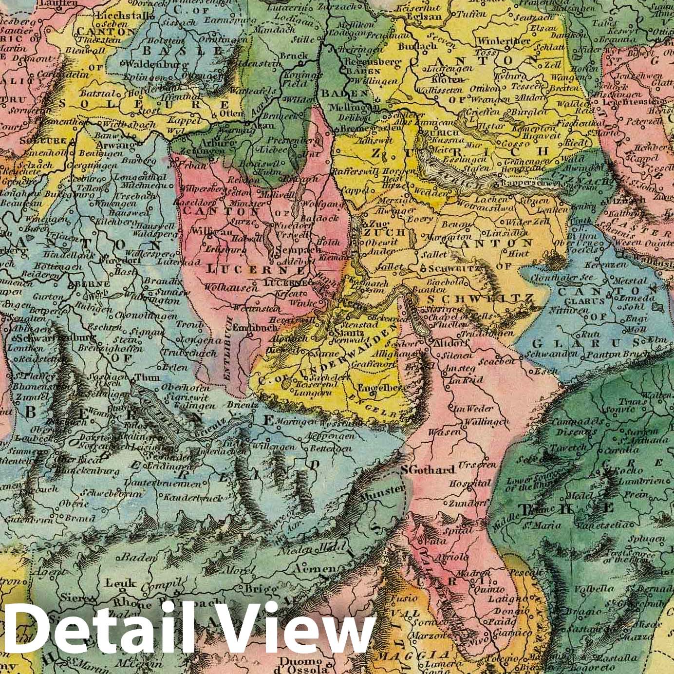 Switzerland - River Map, 1823 - Historical Map Print