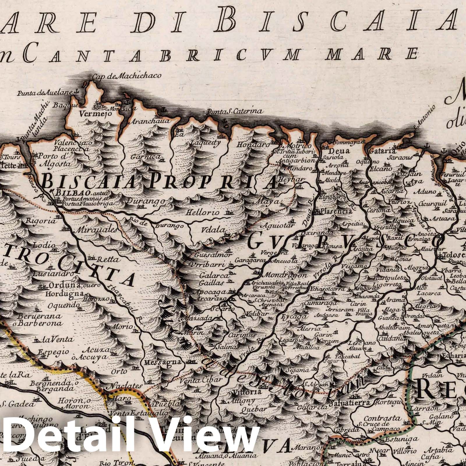 Biscay, Spain - River Map, 1696 - Historical Map Print