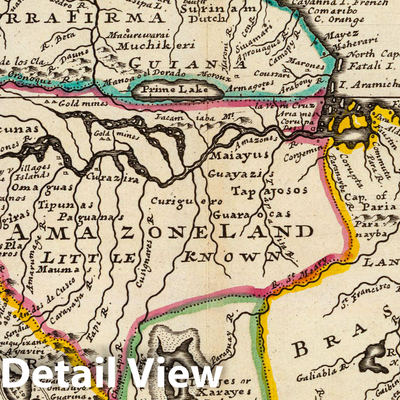 Terra Firma, Peru, Amazon Land and Brazil - River Map, 1736 - Historical Map Print