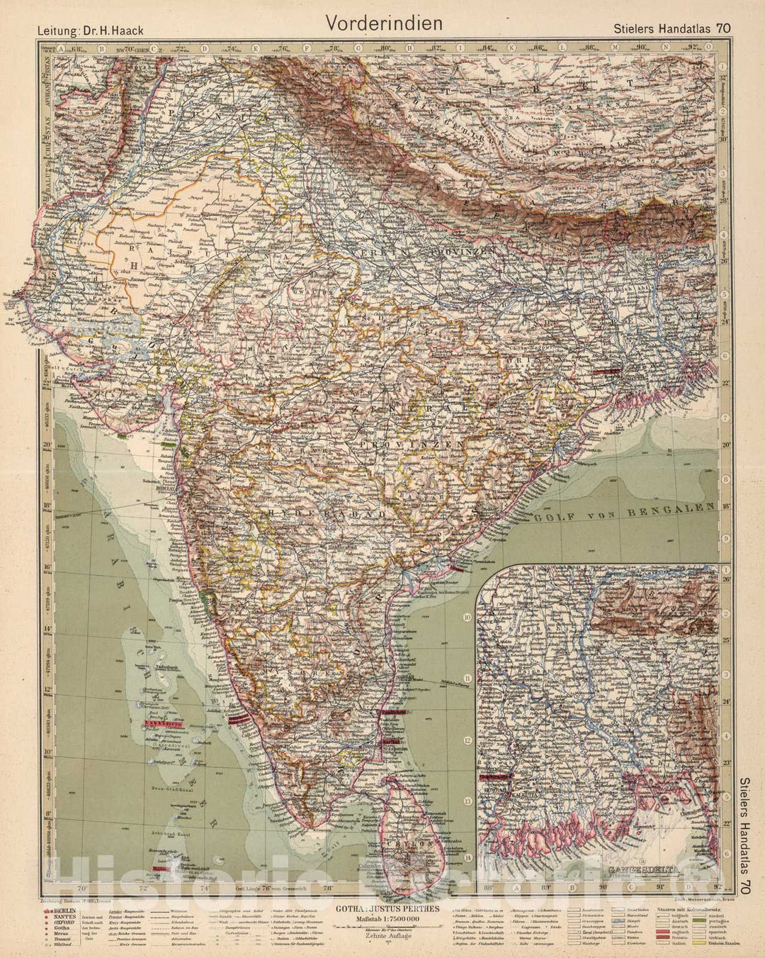 Historic Map : India,70. Vorderindien. India. 1925 , Vintage Wall Art
