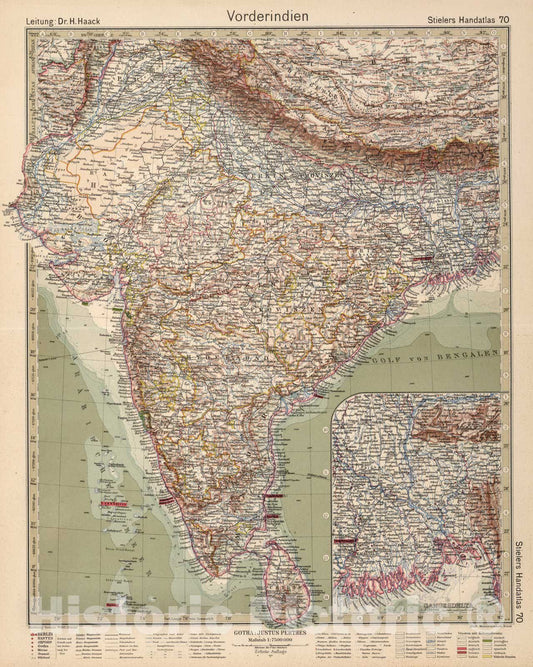 Historic Map : India,70. Vorderindien. India. 1925 , Vintage Wall Art