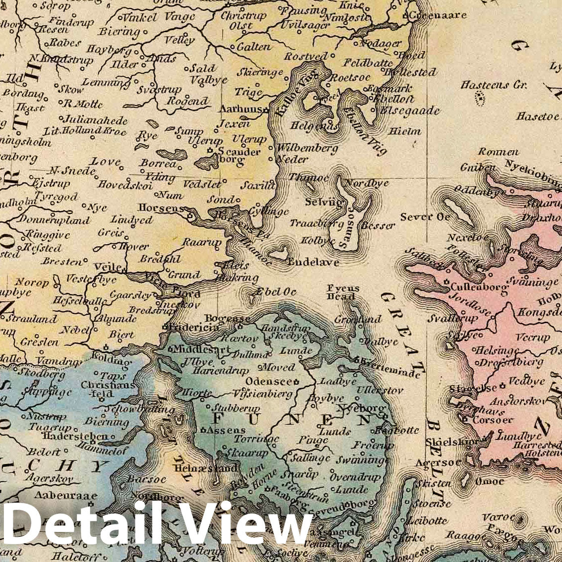 Denmark - River Map, 1823 - Historical Map Print