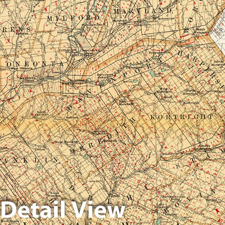 Otsego and Delaware Counties, New York - Railroad Map, 1895
