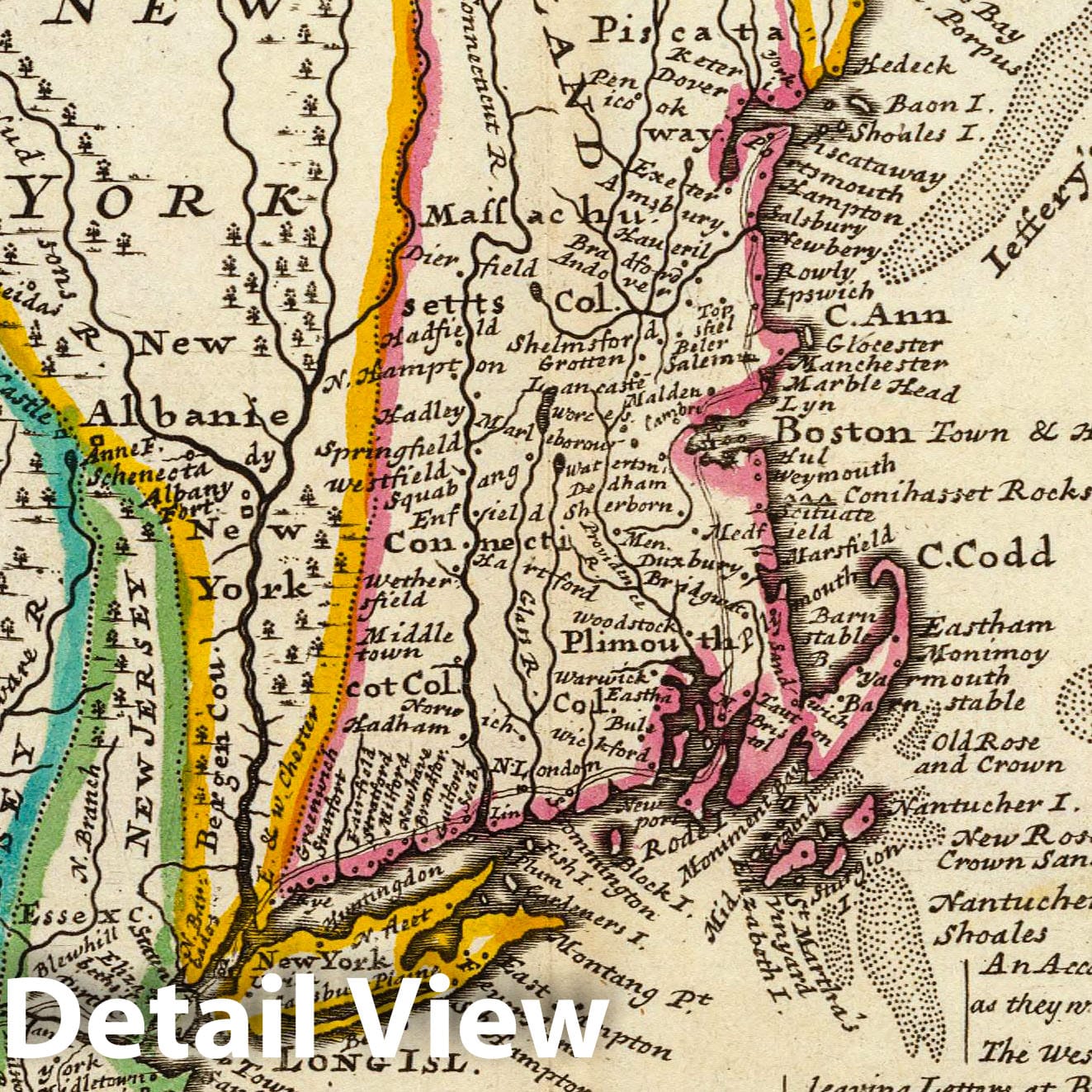 New England, New York, New Jersey, and Pennsylvania - River Map, 1736