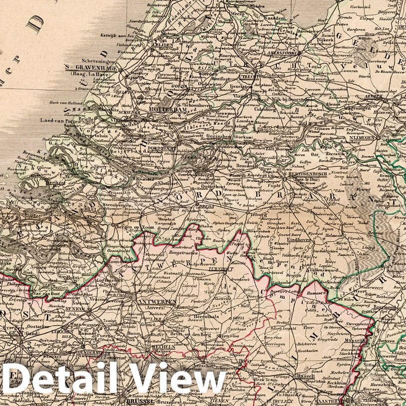 Netherlands and Belgium - Railroad Map, 1865 - Historical Map Print