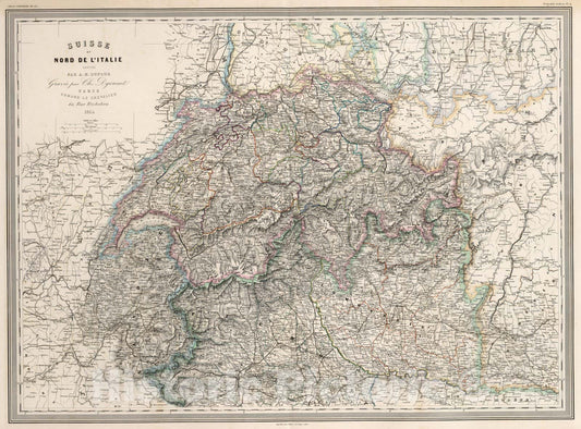 Historic Map : Switzerland,Suisse et Nord de l'Italie. Pl. 23 1864 , Vintage Wall Art