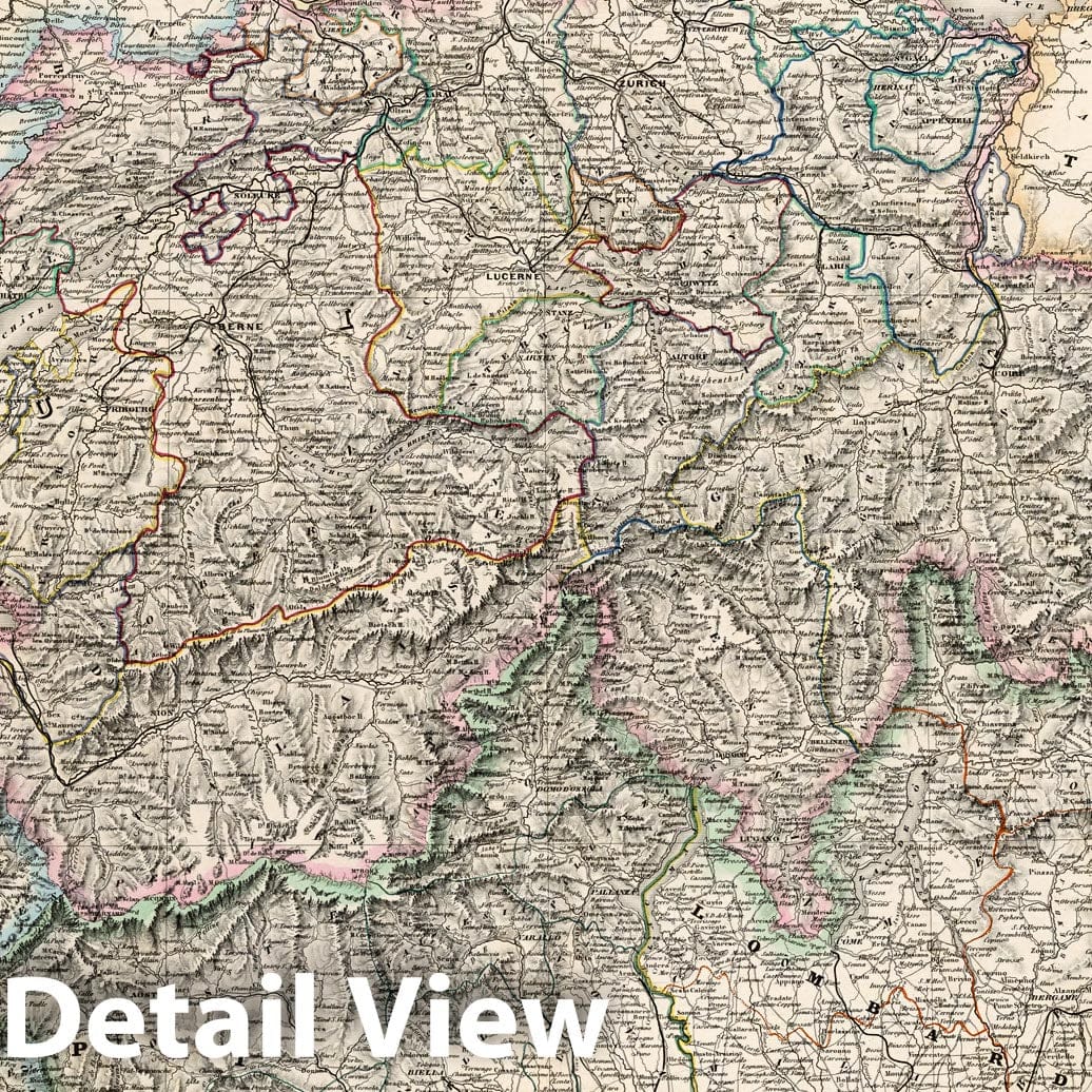 Switzerland and Northern Italy - Railroad Map, 1864 - Historical Map Print