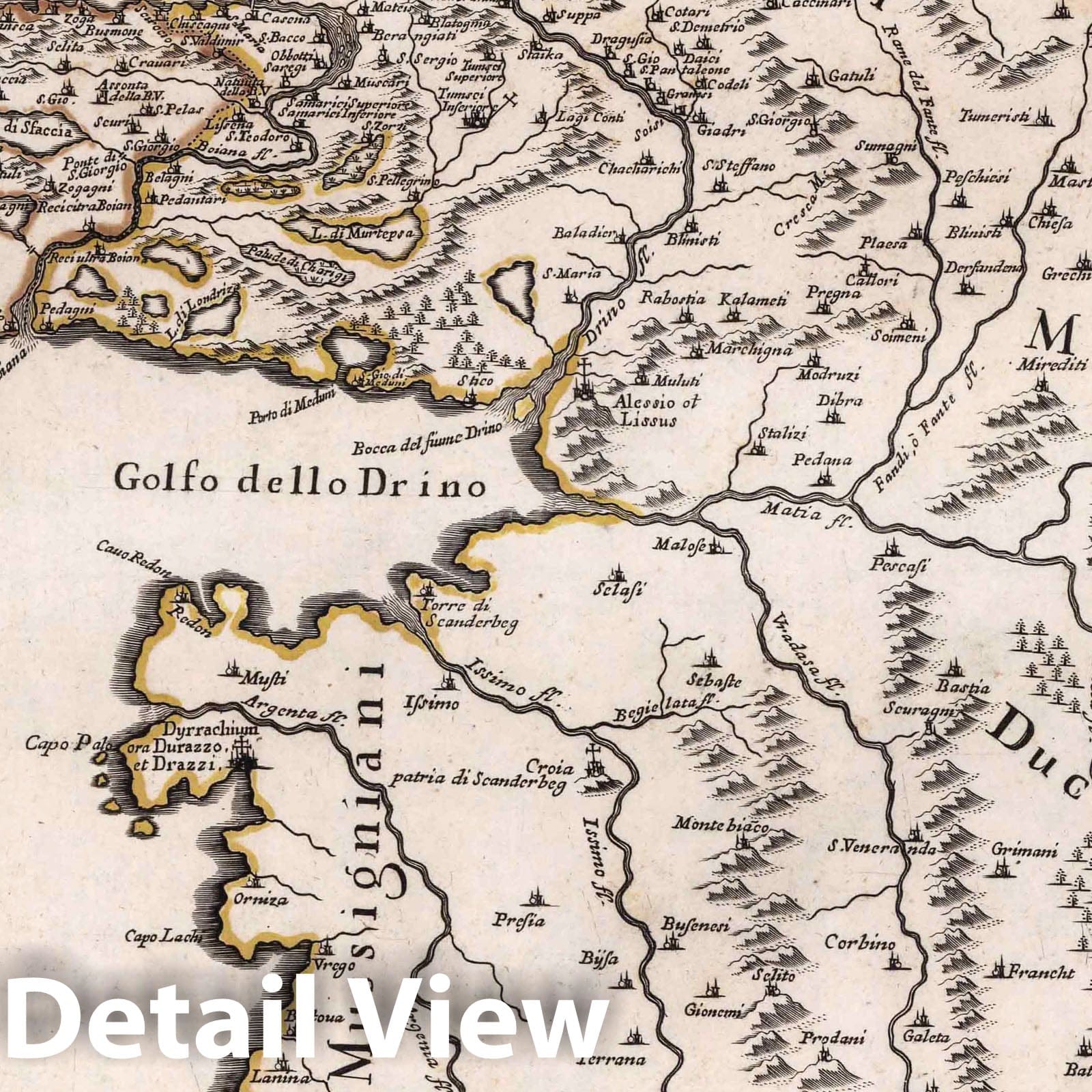 Albania and Western Macedonia - River Map, 1689 - De Rossi Historical Map Print