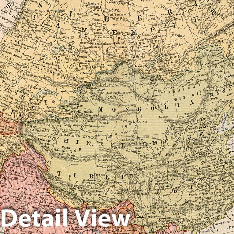 Asia, 1883 - Cram's Family Atlas Historical Map Print