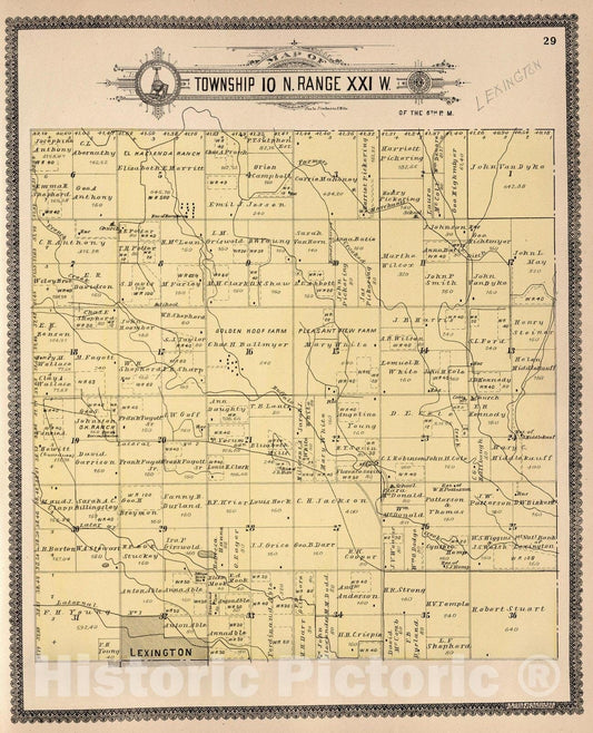 Historic Map : Dawson County Nebraska, County Atlas Map, Township 10 N. Range XXI W. 1904 - Vintage Wall Art
