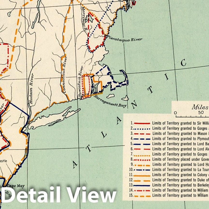 Dorchester, Massachusetts - Colonial Grants - Plate No. 43, 1732 - Historical Map Print