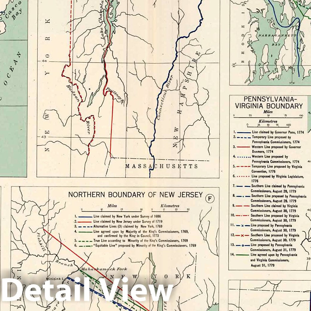 Historic Map : Historical Atlas Map, Plate 97. Colonial and State Boundary Disputes. 1932 - Vintage Wall Art