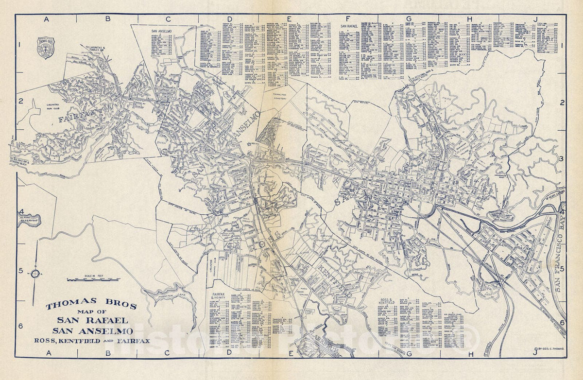 San Rafael, San Anselmo, Ross, Kentfield & Fairfax, California - Road Map, 1938