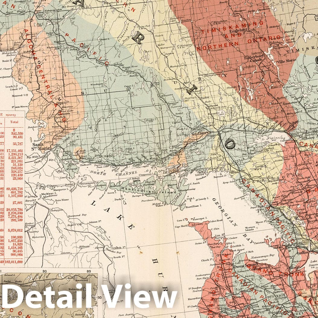 Ontario and Quebec - Railroad Map, 1915 - Historical Map Print