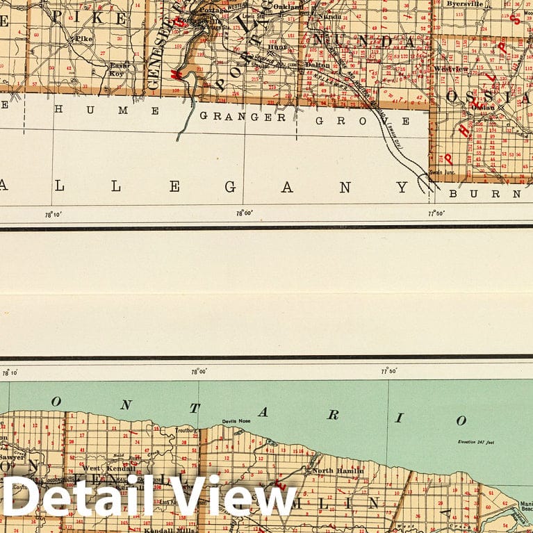 Wyoming, Livingston, Orleans, Genesee, and Monroe Counties, New York - Railroad Map, 1895