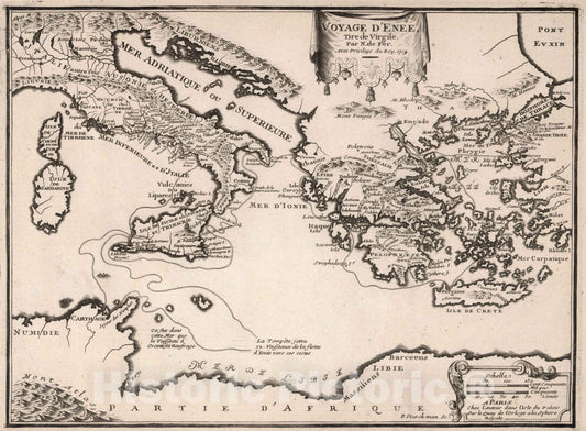 Historic Map : World Atlas Map, Voyage d'Enee. 1705 - Vintage Wall Art