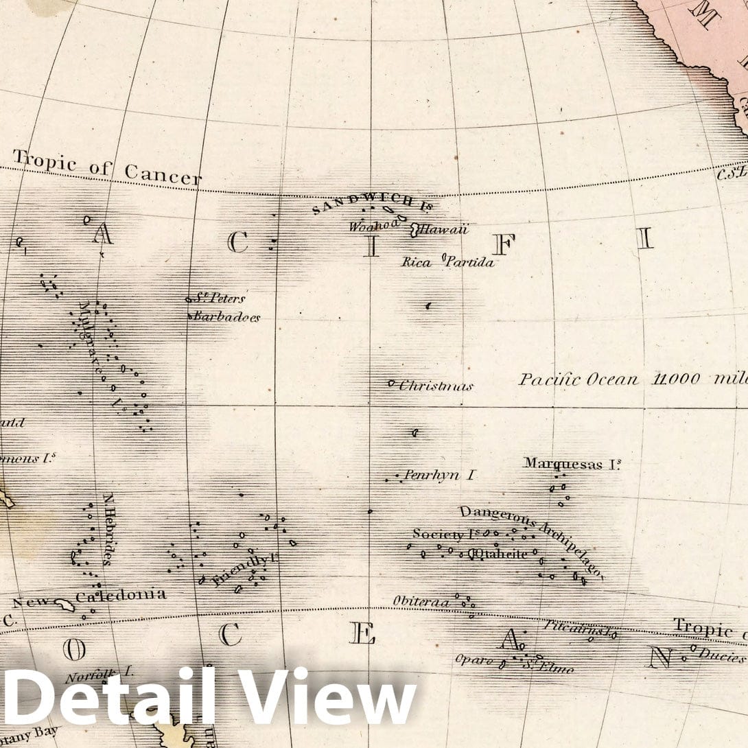Pacific Ocean and Australia, 1838 - Historical Map Print
