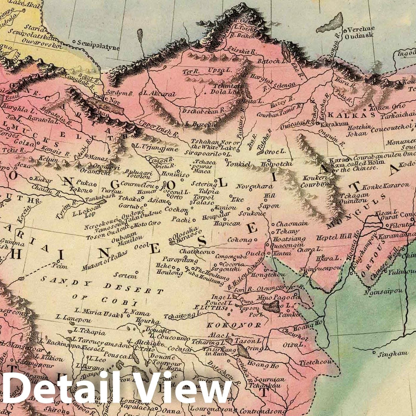 Central Asia, Mongolia, China - River Map, 1823 - Historical Map Print