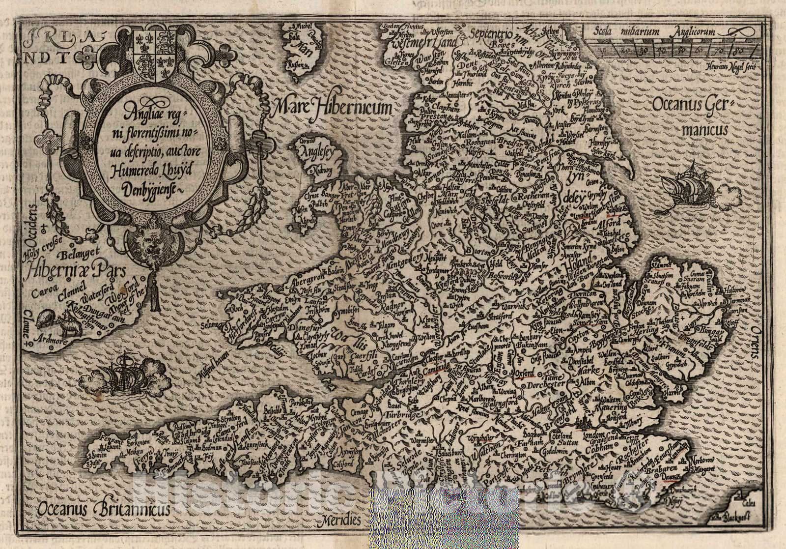 Historic Map : England,52. Angliae reni descriptio. 1600 , Vintage Wall Art