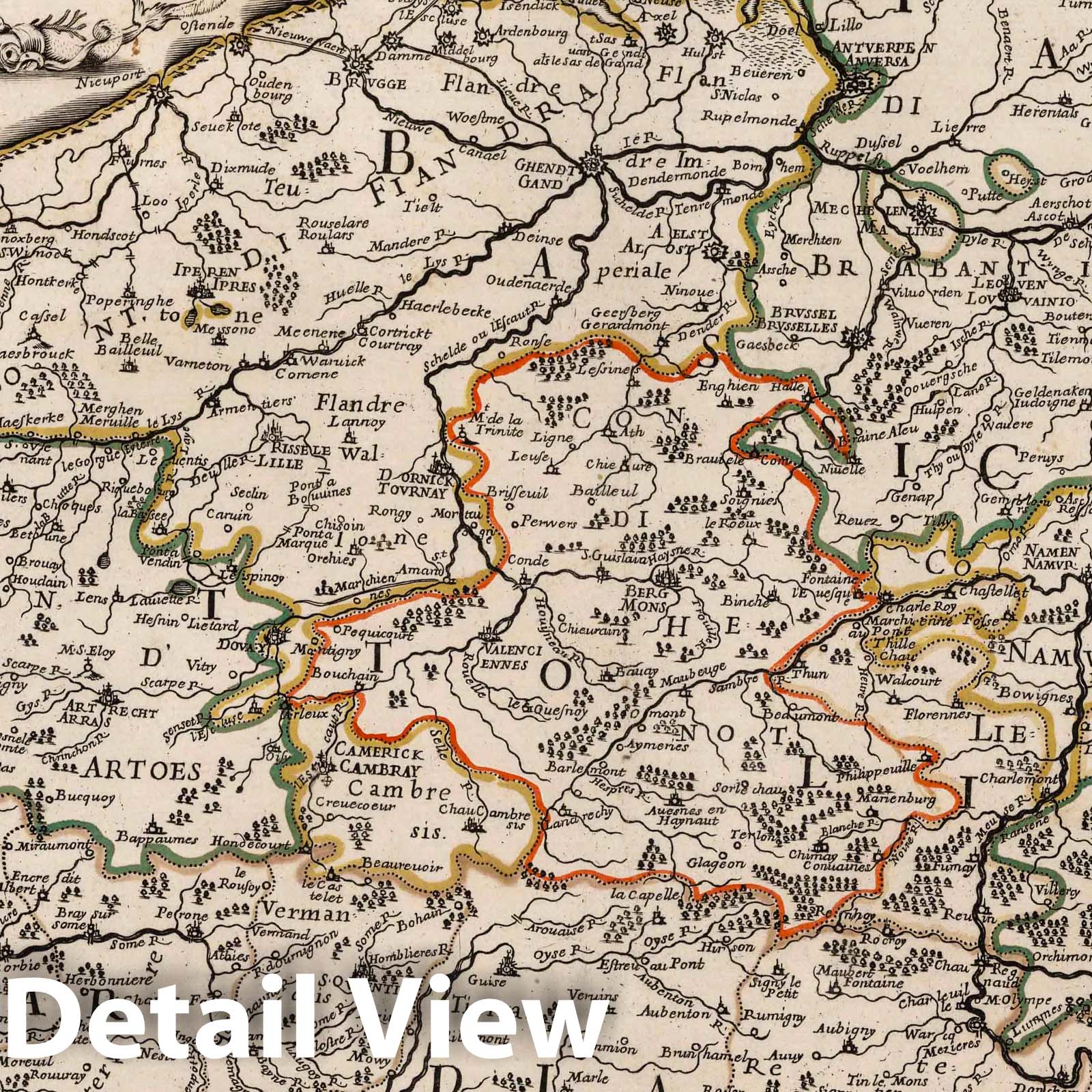 Southern Netherlands and Flanders - River Map, 1692 - Historical Map Print