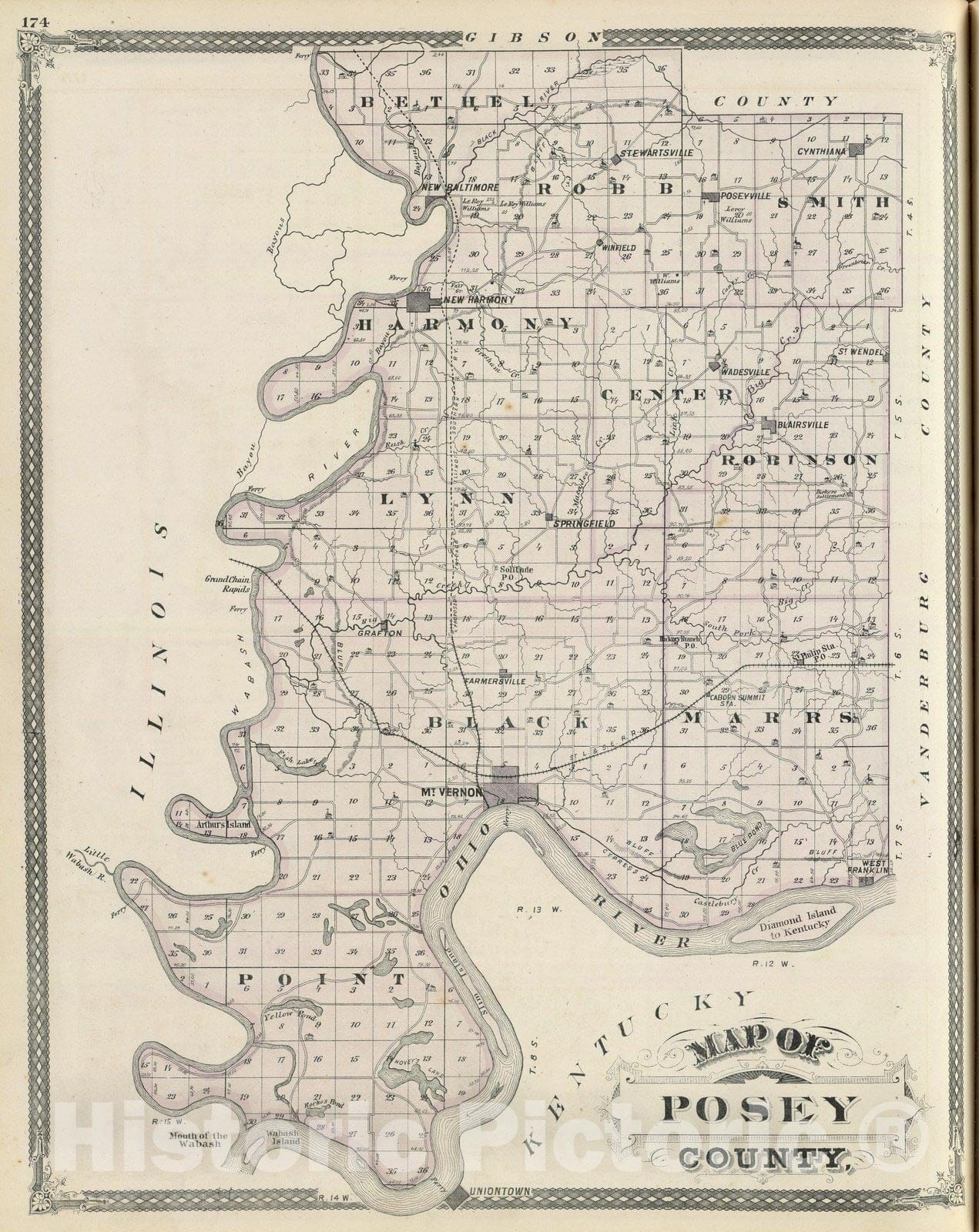 Historic Map : Map of Posey County, 1876 - Vintage Wall Art