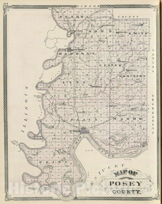 Historic Map : Map of Posey County, 1876 - Vintage Wall Art