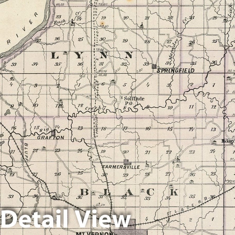 Posey County, Indiana - Railroad Map, 1876 - Historical Map Print