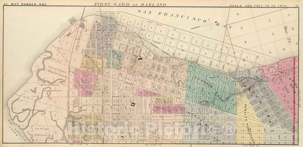 Historic Map : Official and historical atlas map of Alameda County, California, County Atlas Map, Oakland, vicinity 1. 1878 - Vintage Wall Art