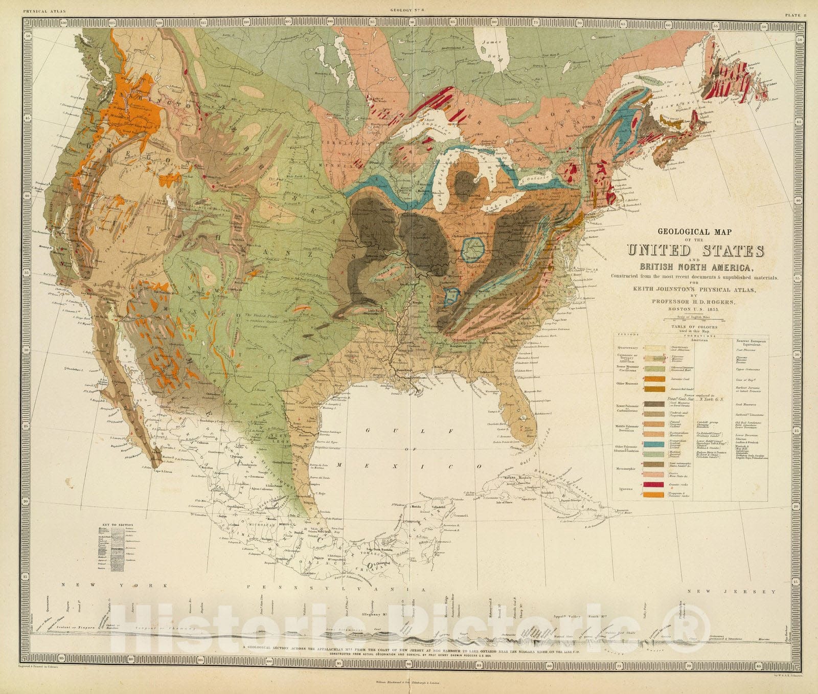 Historic Map : Geol. map U.S, 1856 - Vintage Wall Art