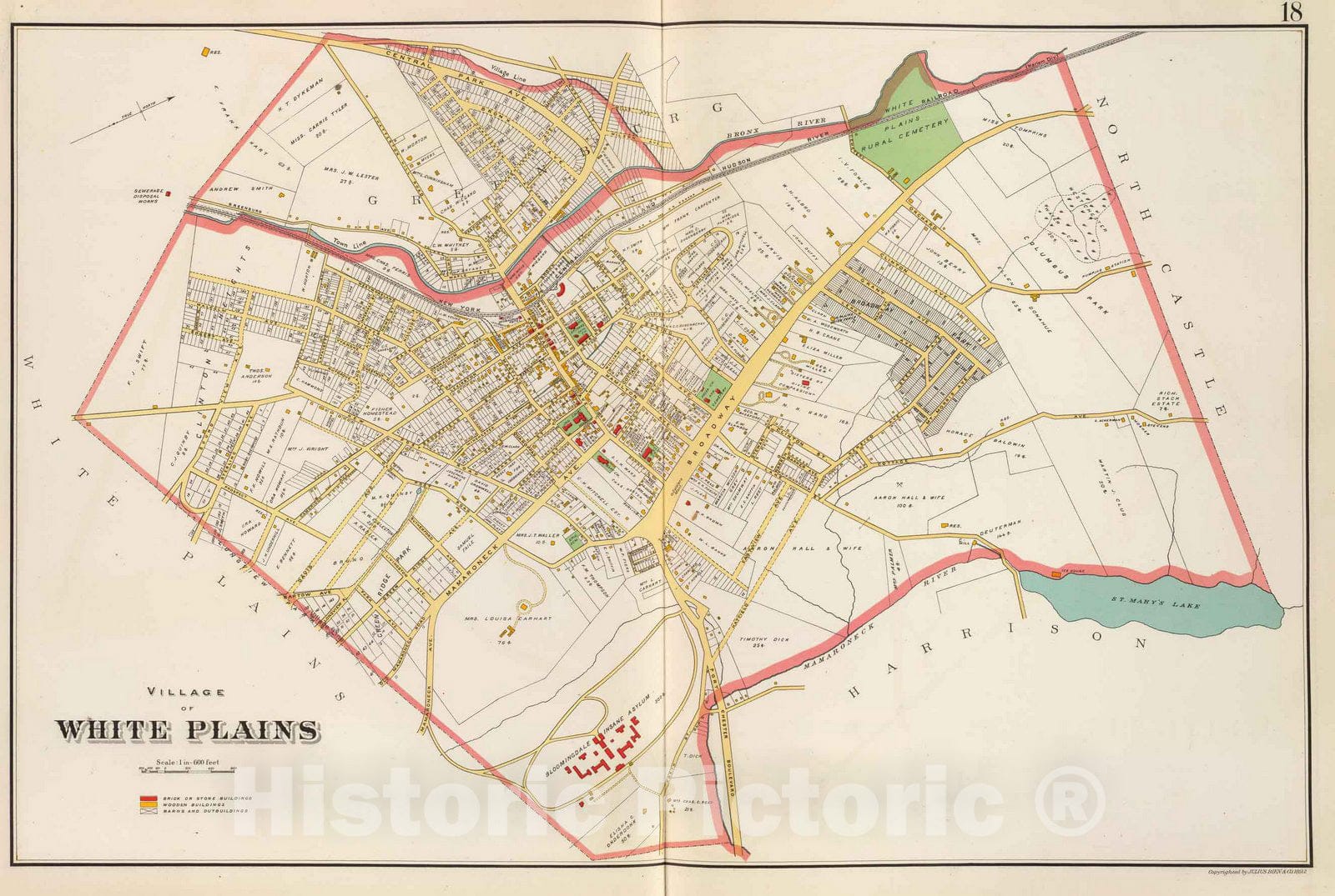 Historic Map : County Atlas Map, White Plains. 1893 - Vintage Wall Art
