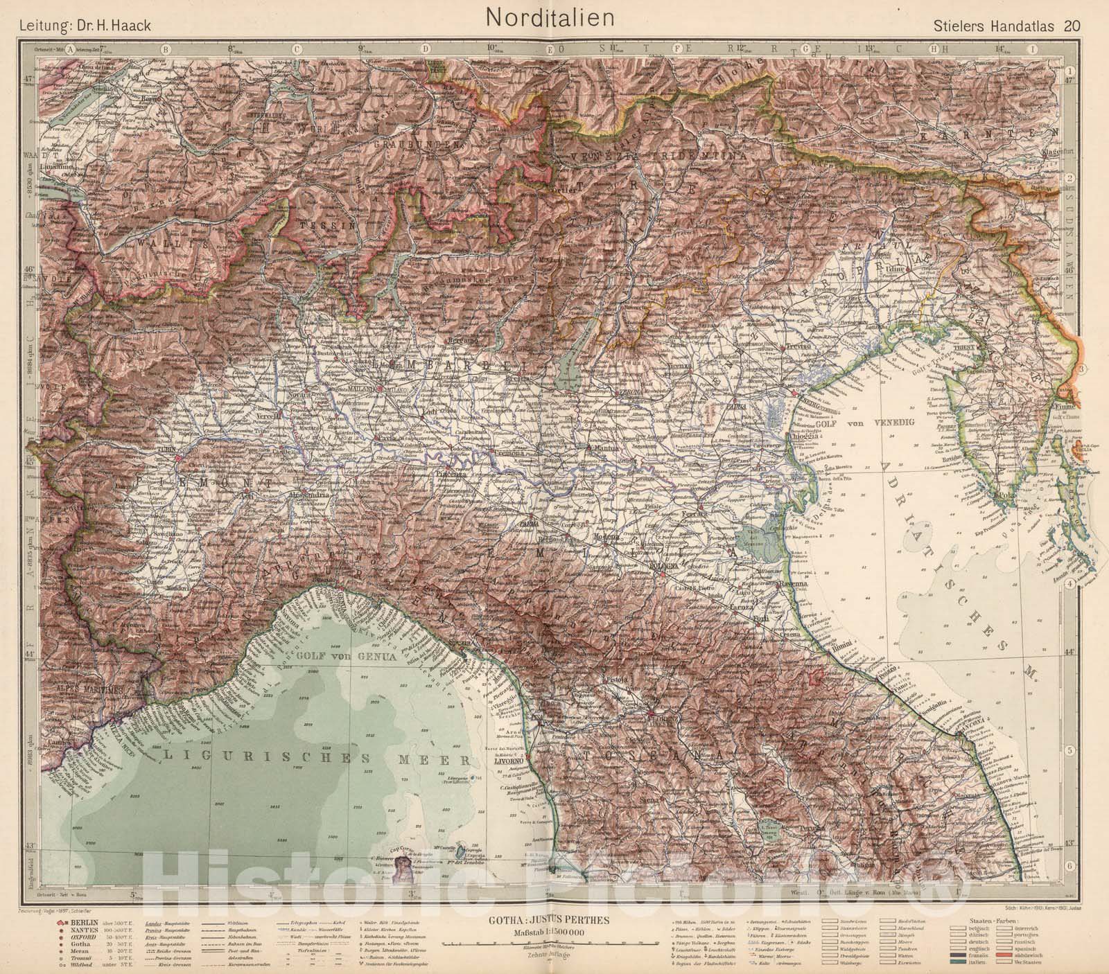 Historic Map : World Atlas Map, 20. Norditalien. North Italy. 1925 - Vintage Wall Art