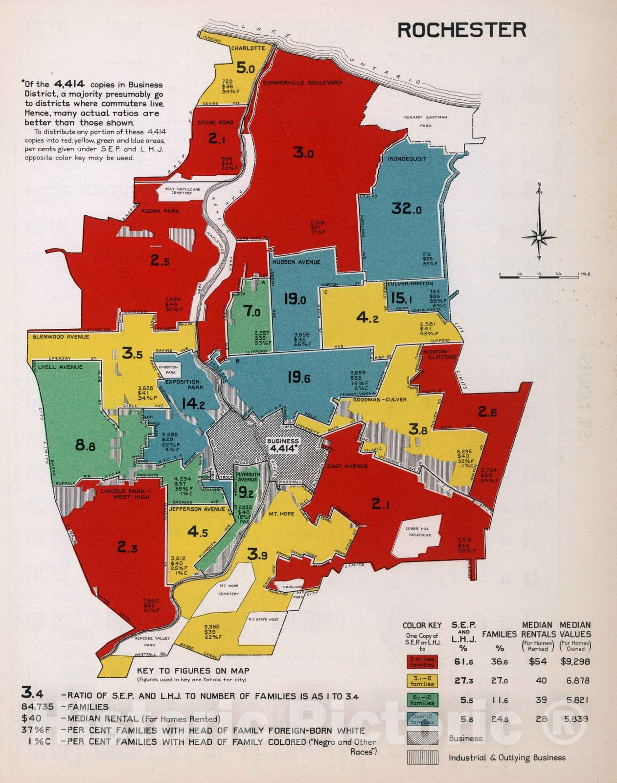 Historic Map : Rochester. 1932 - Vintage Wall Art