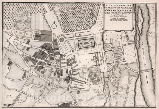 Historic Map : World Atlas Map, Plan General des Chateaux et Ville de St. German en Laye. 1702 - Vintage Wall Art