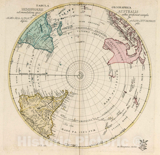 Historic Map : School Atlas Map, Tabula Geographica Hemisphaerii Australis 1753 - Vintage Wall Art