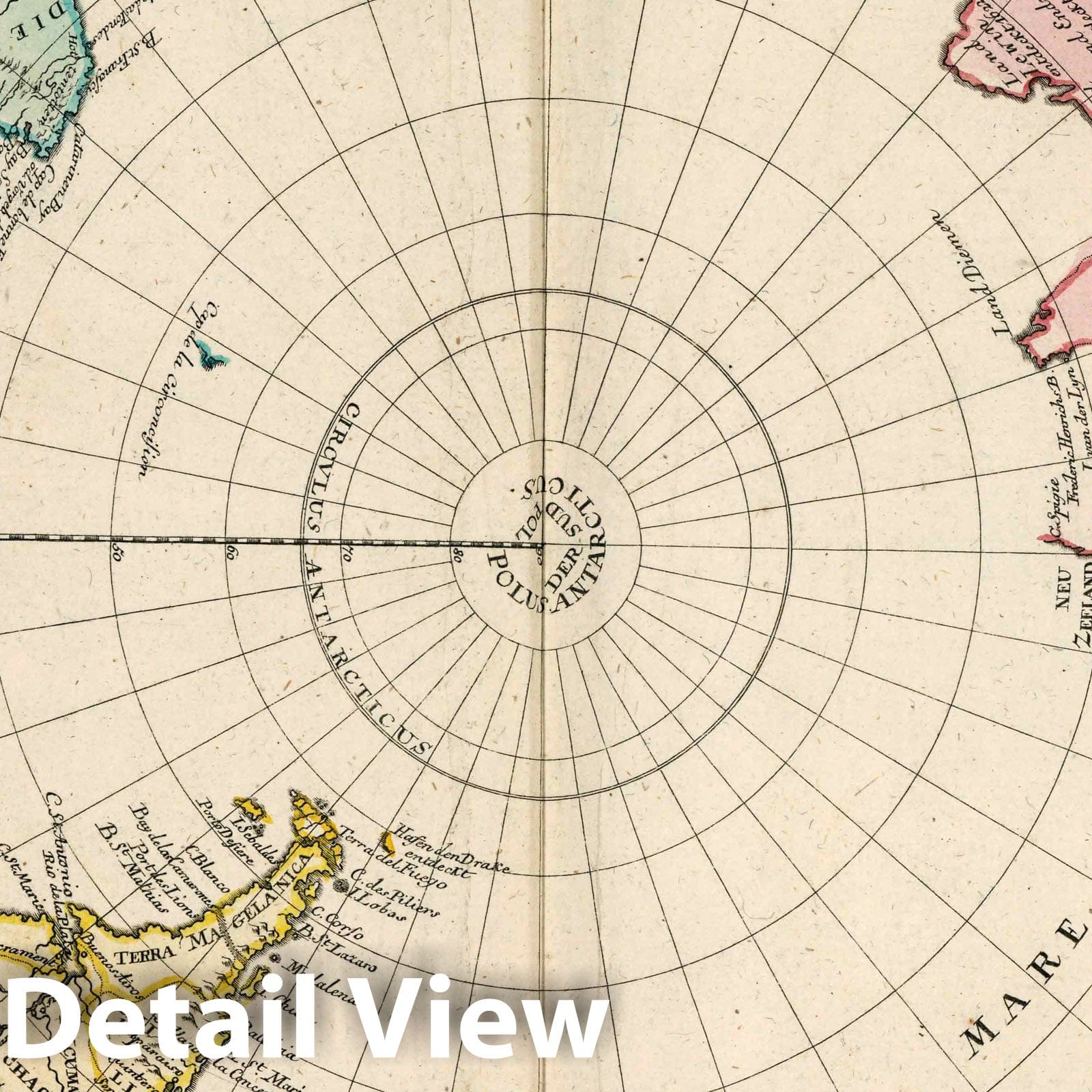 Southern Hemisphere and Antarctica - River Map, 1753 - Historical Map Print