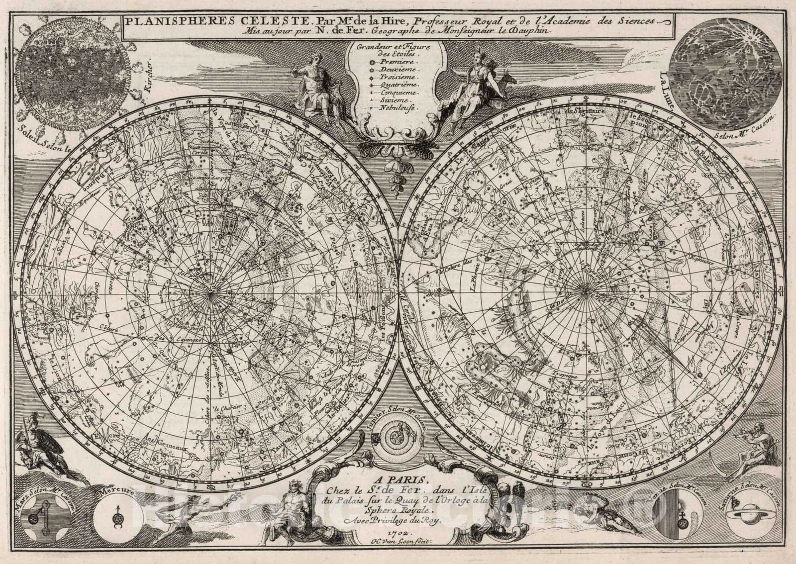 Historic Map : World Atlas Map, Planispheres Celeste. 1702 - Vintage Wall Art