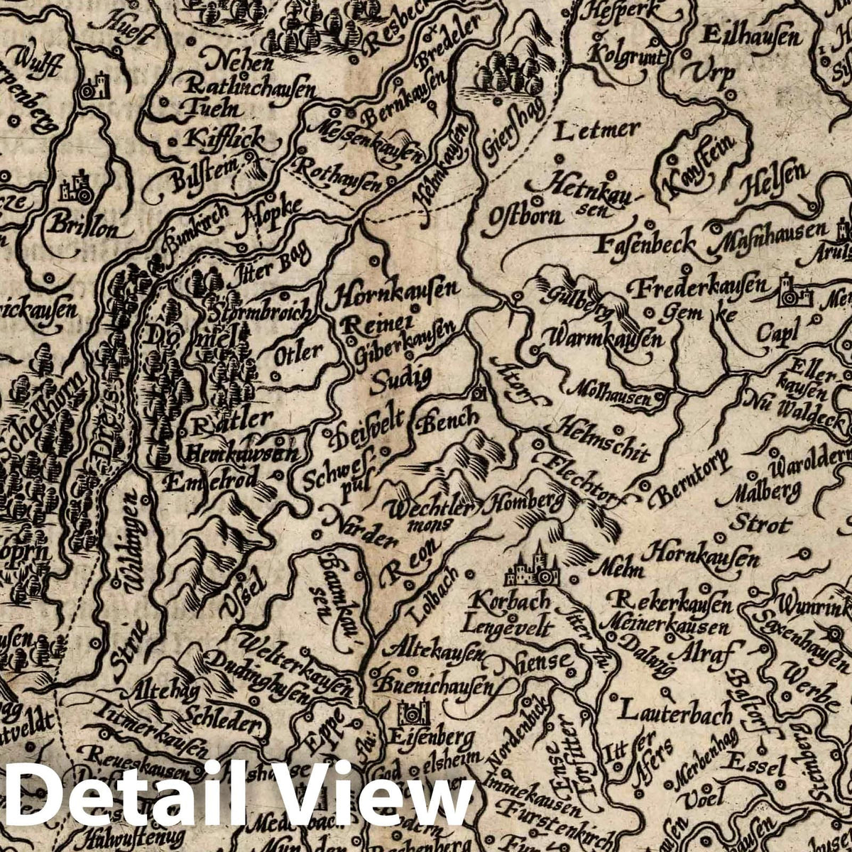 Waldeck, Germany 1600 - Historical Map Print from Geographisch Handtbuch