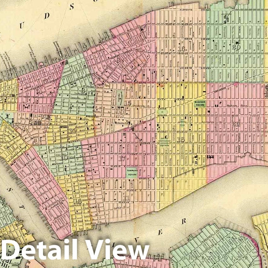 New York City and Adjacent Areas - Physical Map, 1856 - Historical Map Print
