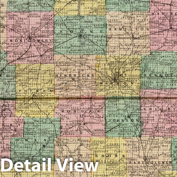 Indiana - Railroad Map, 1876 - Historical Map Print