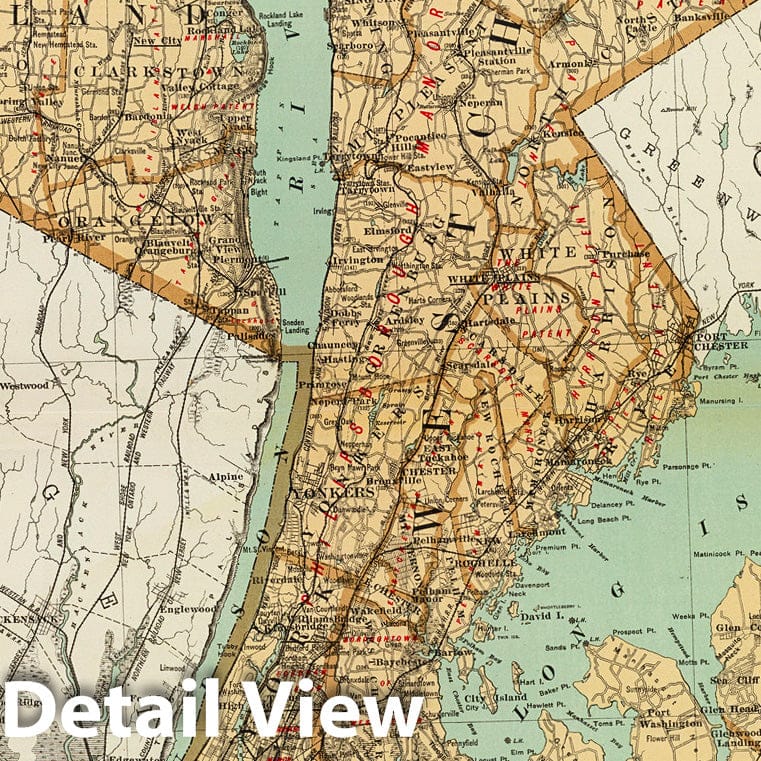 Kings, Queens, Richmond, Rockland, Westchester, Putnam Counties, New York - Railroad Map, 1895